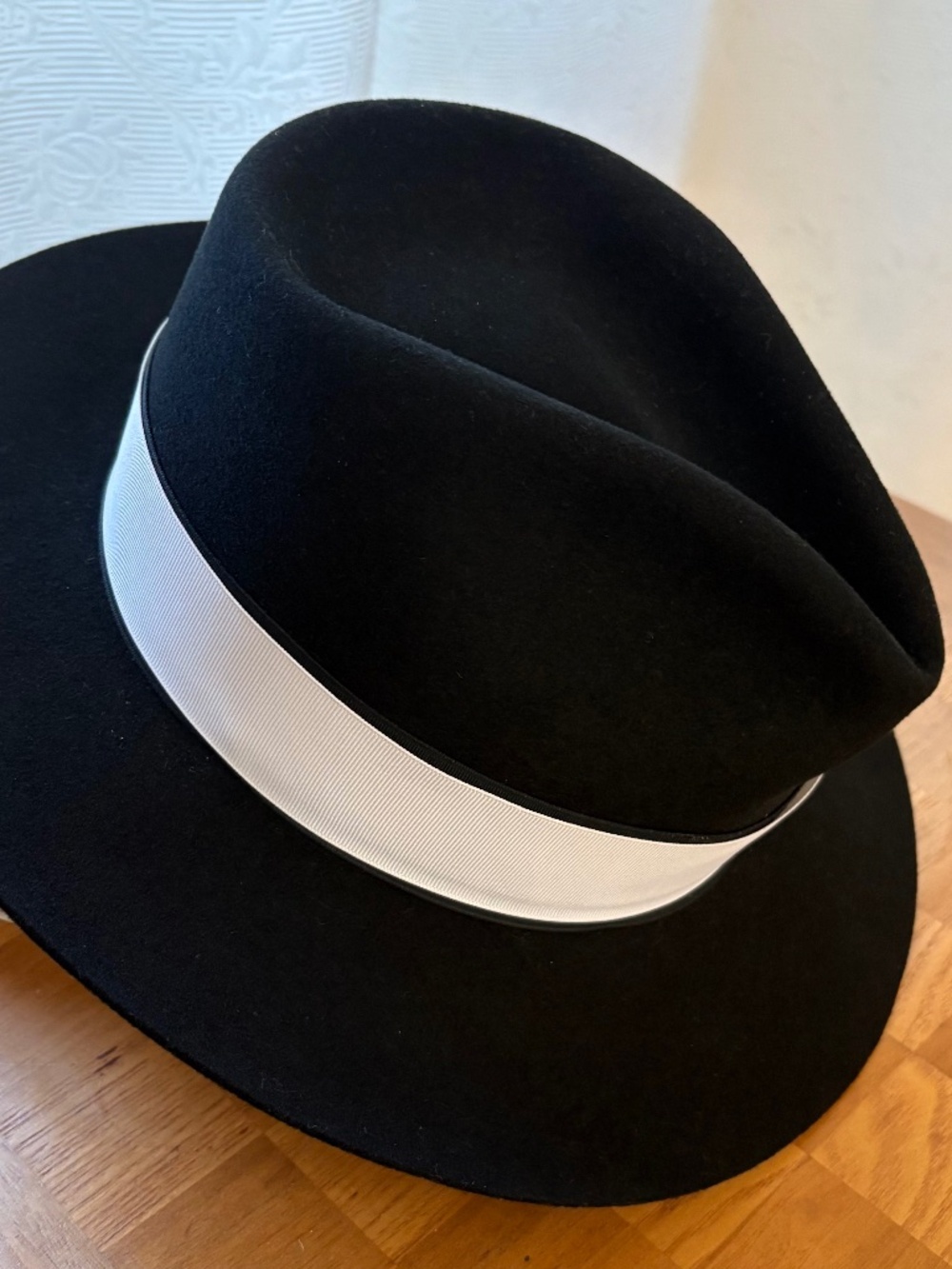 Mallory by Stetson Black 100% Wool Felt Fedora Sz 7–7 1/8 Interchangeable Bands